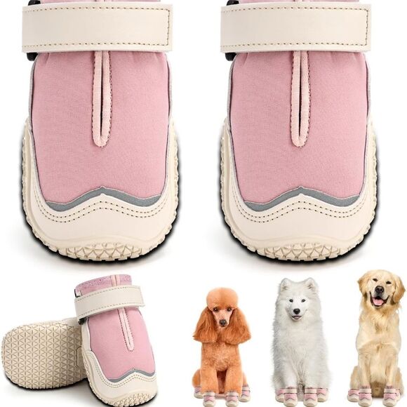 Pink and Cream Dog Shoes Hcpet Dog Boots for Large Dogs, Dog Shoes Size 6 - Picture 1 of 2